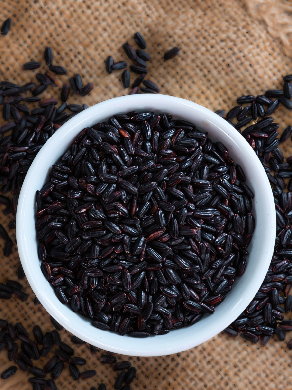 Black Rice in a white bowl.