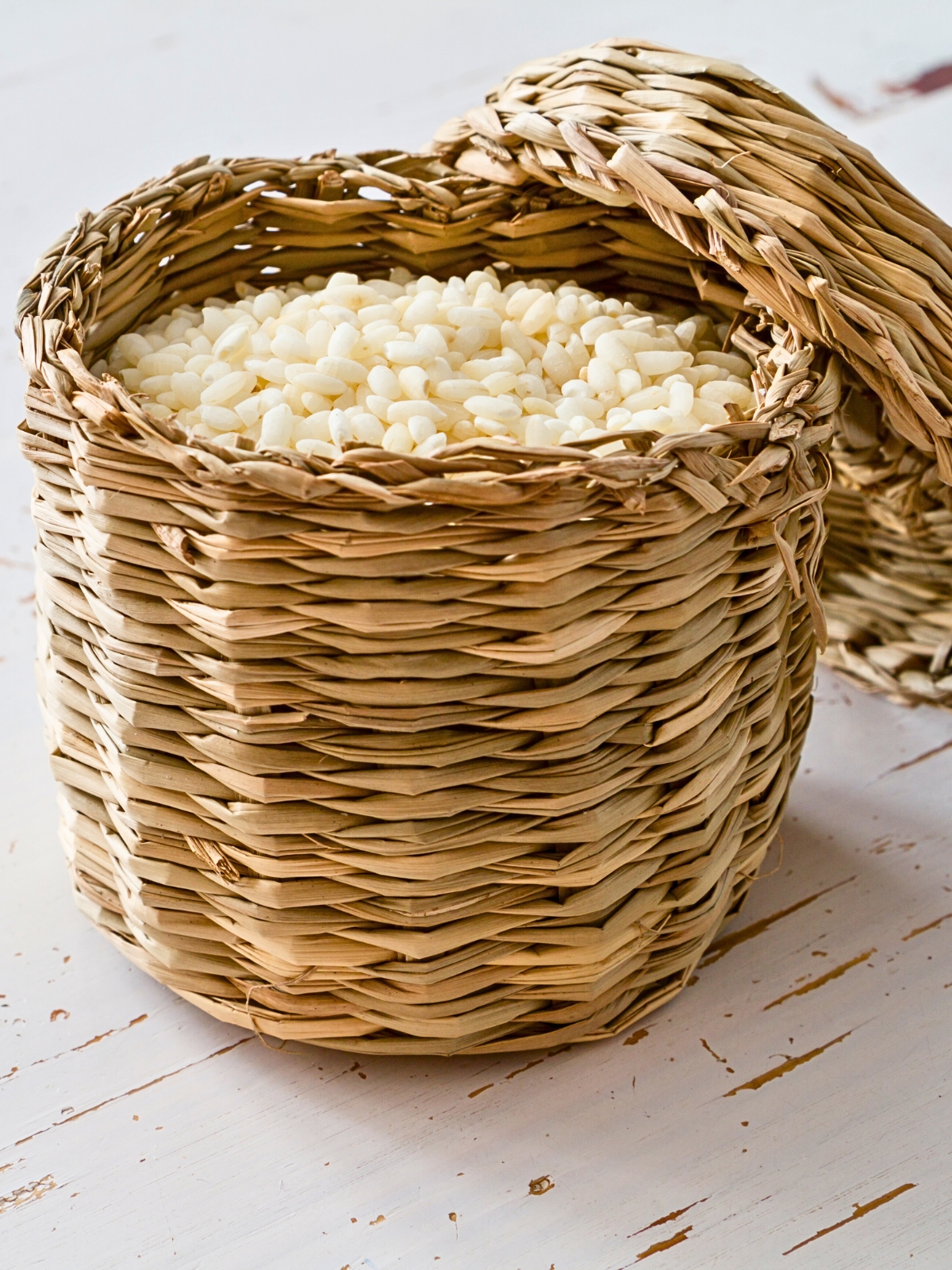 A basket full of Arborio rice.